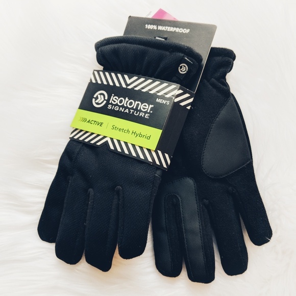 ISOTONER MENS SIGNATURE STRETCH HYBRID WATERPROOF ULTRAPLUSH LINED GLOVES